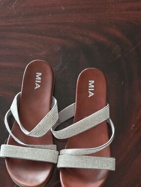 3 For $40 MIA Silver Crystal-Strap Slide Sandals